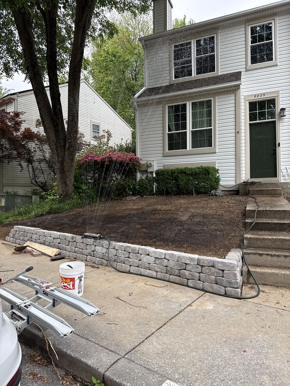 Retaining wall being built up